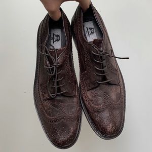Rustic Wingtip Dark Brown Leather Shoes-US Size 9